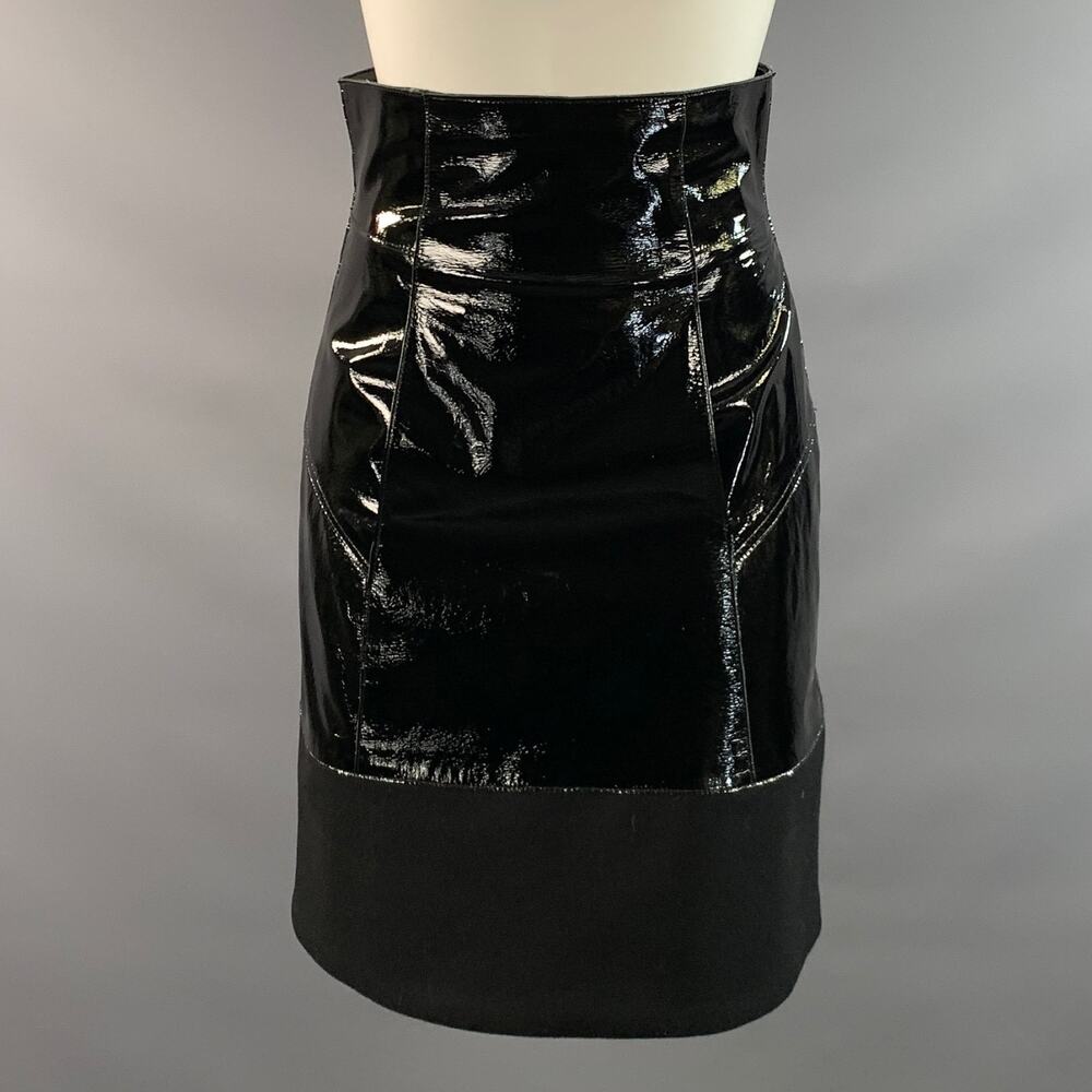 KAUFMAN FRANCO Size 2 Black Leather A Line Knee Length Skirt